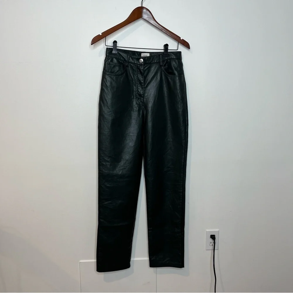 Aritzia Women's Size 6 Melina Vegan Leather Dark Green Cropped High Rise Pant - Picture 4 of 15